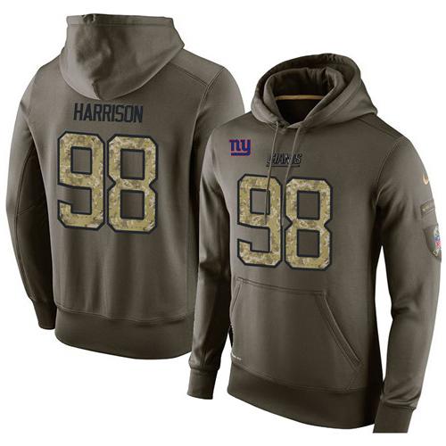 NFL Men's Nike New York Giants #98 Damon Harrison Stitched Green Olive Salute To Service KO Performance Hoodie - Click Image to Close